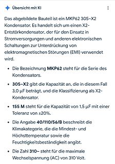 Erklärung eines MKP62 305~X2 Kondensators