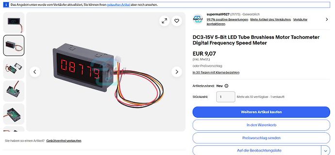 eBay Produktseite eines digitalen Tachometers