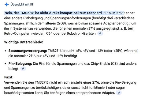 KI-generierte Antwort zur Kompatibilität von TMS2716 und EPROM 2716
