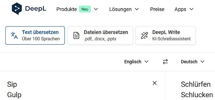 DeepL Übersetzer Benutzeroberfläche