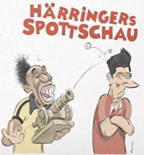 Comic-Zeichnung mit Text "HÄRRINGERS SPOTTSCHAU"