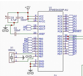 Schaltplan eines ATmega328P Mikrocontrollers