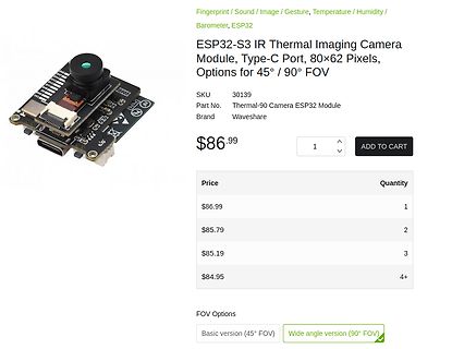 Produktseite einer ESP32-S3 IR Thermal Imaging Camera