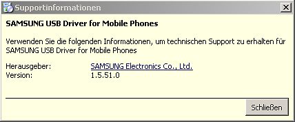 Supportinformationen für SAMSUNG USB Driver