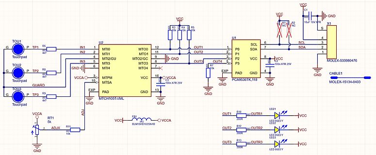 Schaltplan mit PCA9536TK I2C-I/O-Expander