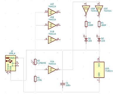 Schaltplan mit USB-Anschluss und Inverter-ICs