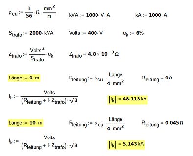 Mathematische Formeln zur Berechnung von Kurzschlussströmen