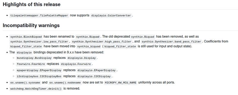 Software Release Notes Incompatibility Warnings