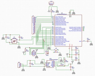 Schaltplan mit ATmega328PB Mikrocontroller und TPS62163 DCDC-Wandler
