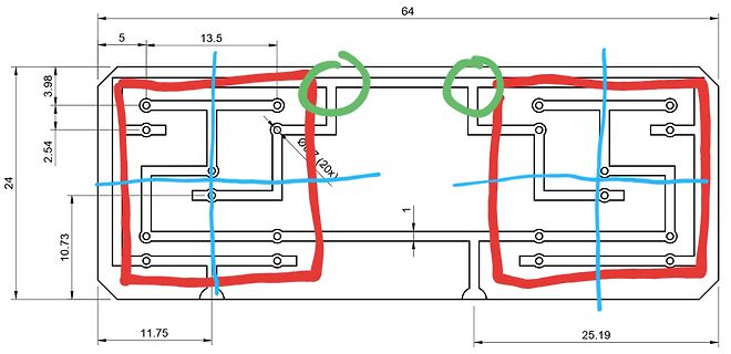 CAD-Zeichnung eines Leiterplatten-Layouts mit Bemaßung