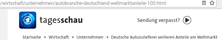 Screenshot der Tagesschau Webseite
