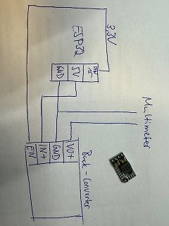 Handgezeichneter Schaltplan mit ESP32 und Buck-Converter