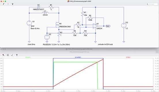 LTspice Schaltplan und Simulationsergebnis