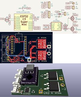 Schaltplan und 3D-Modell einer Platine mit ESP32-C3