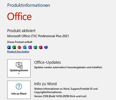 Microsoft Office Produktinformationen Fenster