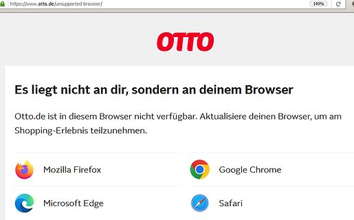 Fehlermeldung Otto.de nicht im Browser verfügbar