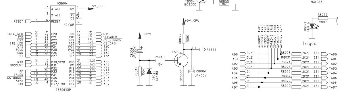 Schaltplan mit Mikrocontroller IC8004 und Transistoren