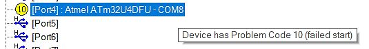 Windows Geräte-Manager Fehlermeldung Atmel ATm32U4DFU