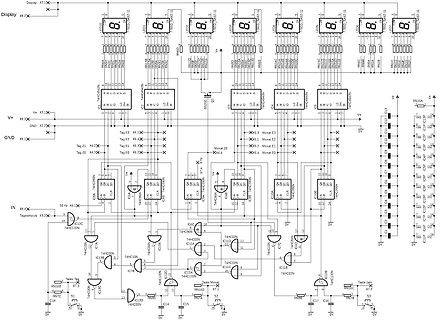 Schaltplan einer digitalen Uhr mit 7-Segment-Anzeigen