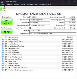 CrystalDiskInfo S.M.A.R.T. Werte einer Kingston SSD