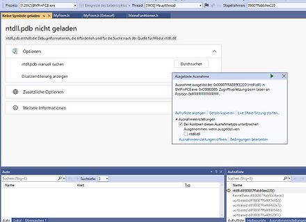 Fehlermeldung ntdll.pdb nicht geladen in Debugger