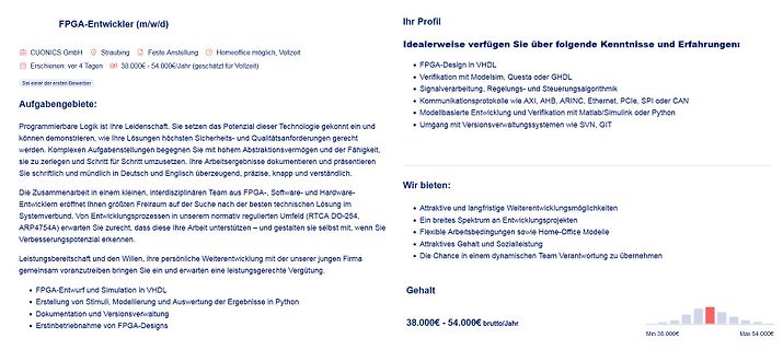 Stellenanzeige FPGA-Entwickler bei CUONICS GmbH