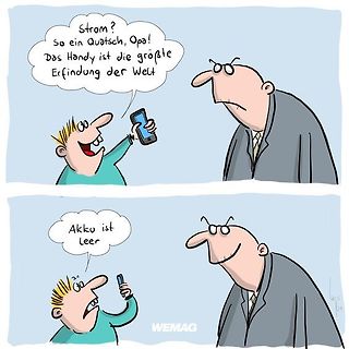 Comic über Handy und Akku