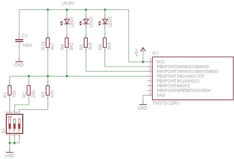 Schaltplan mit ATtiny13-20PU Mikrocontroller