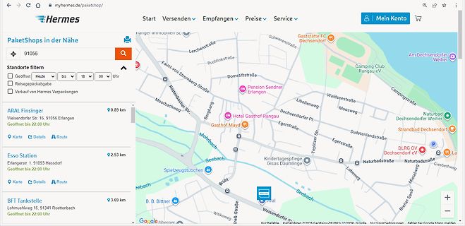 Hermes PaketShop Suche mit Karte