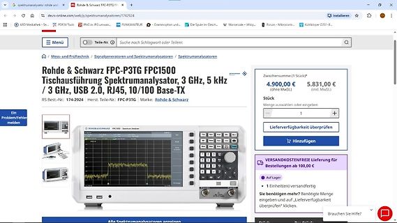 Webseite eines Rohde & Schwarz Spektrumanalysators