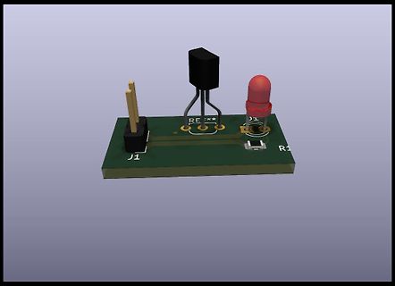 3D-Modell einer kleinen Leiterplatte mit Bauteilen