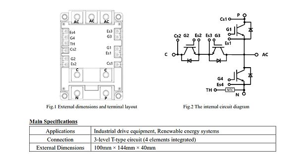Datenblatt Ausschnitt eines 3-Level T-Type Leistungsschalters
