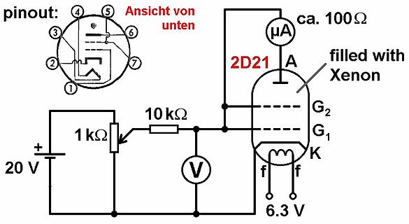 Schaltplan einer 2D21 Xenon-Röhre mit Pinout