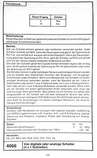 Datenblatt-Ausschnitt für 4066 Schalter