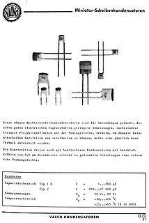 Datenblatt von Valvo Miniatur-Scheibenkondensatoren
