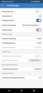 Einstellungen einer Ladegerät-App