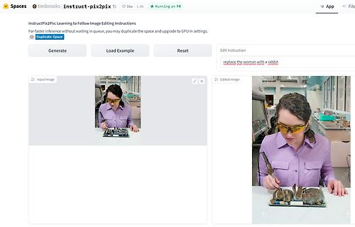 KI-generiertes Bild einer Frau mit Kaninchen an einem Elektronikaufbau
