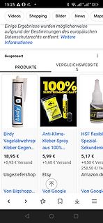 Screenshot von Google-Suchergebnissen für Kleber