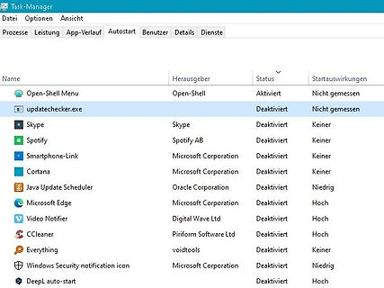 Windows Task-Manager Autostart-Liste