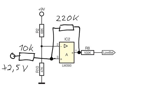 Handgezeichneter Schaltplan mit LM393 Komparator