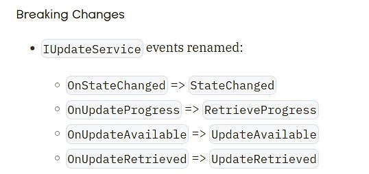 Text zu Breaking Changes in IUpdateService