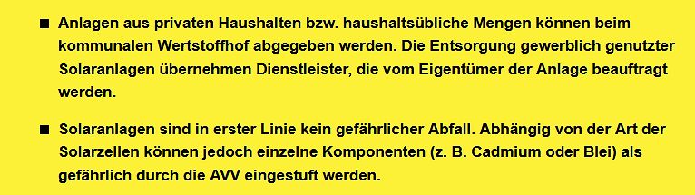 Deutscher Text über Entsorgung von Solaranlagen