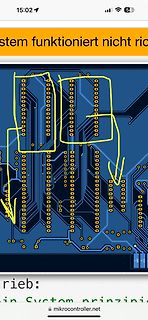 PCB-Layout mit gelben Markierungen
