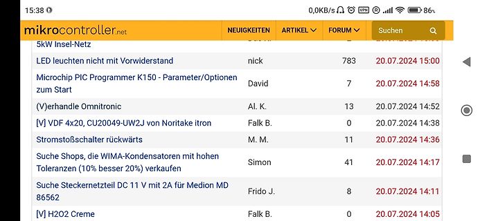 Liste von Forenbeiträgen auf mikrocontroller.net