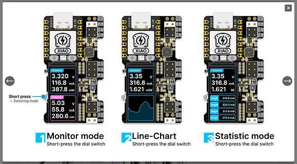 Drei Ansichten eines XIAO Mikrocontrollers mit Display