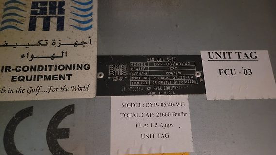 Typenschild einer Fan Coil Unit