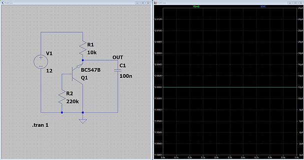 LTspice Schaltplan und Simulationsergebnis