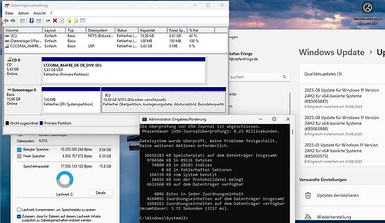 Windows Datenträgerverwaltung und Windows Update Fenster