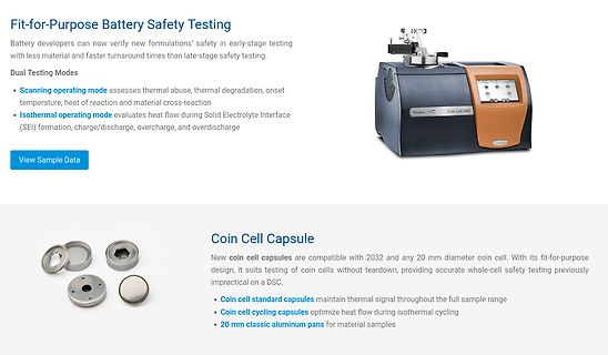 Produktseite für Batterie-Sicherheitsprüfung und Coin Cell Kapseln