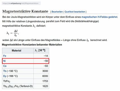 Wikipedia-Artikel über die magnetostriktive Konstante